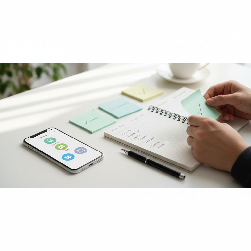 タスク管理 アプリを見直して最初に効いたことをイメージした場面