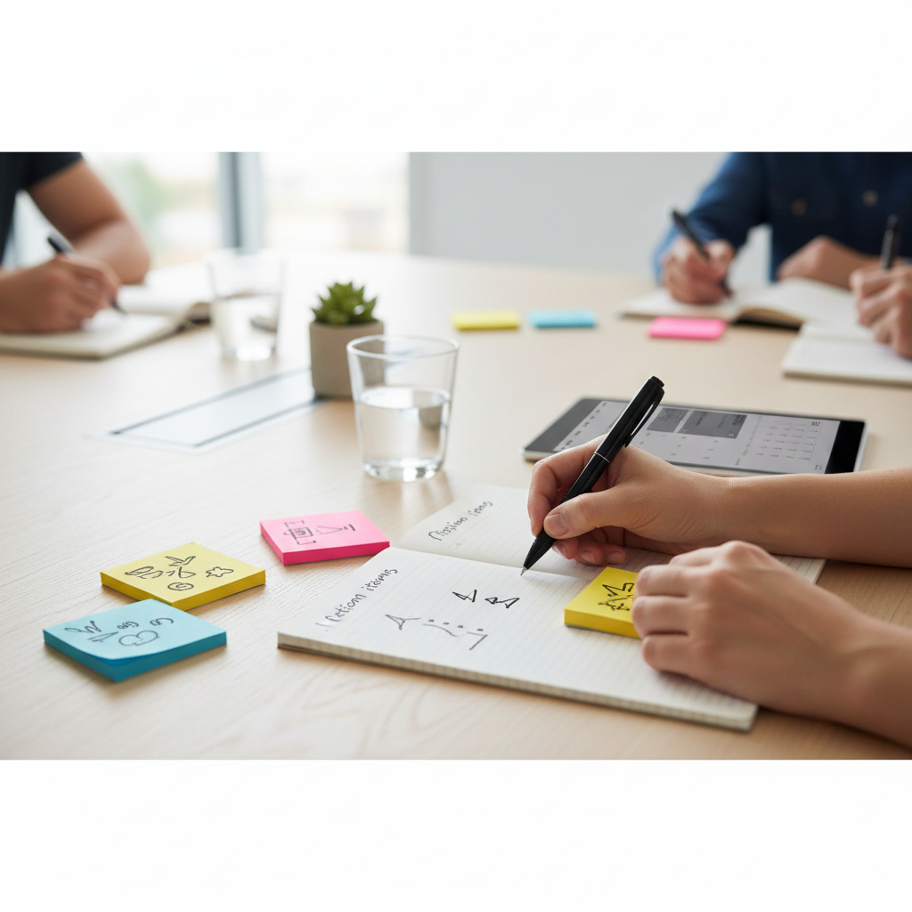 会議 メモ 効率化を見直して最初に効いたことをイメージした場面