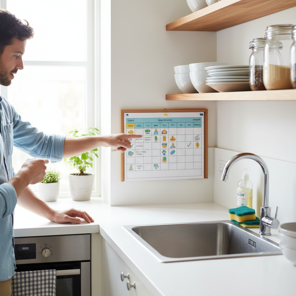 家事 分担 表を見直して最初に効いたことをイメージした場面