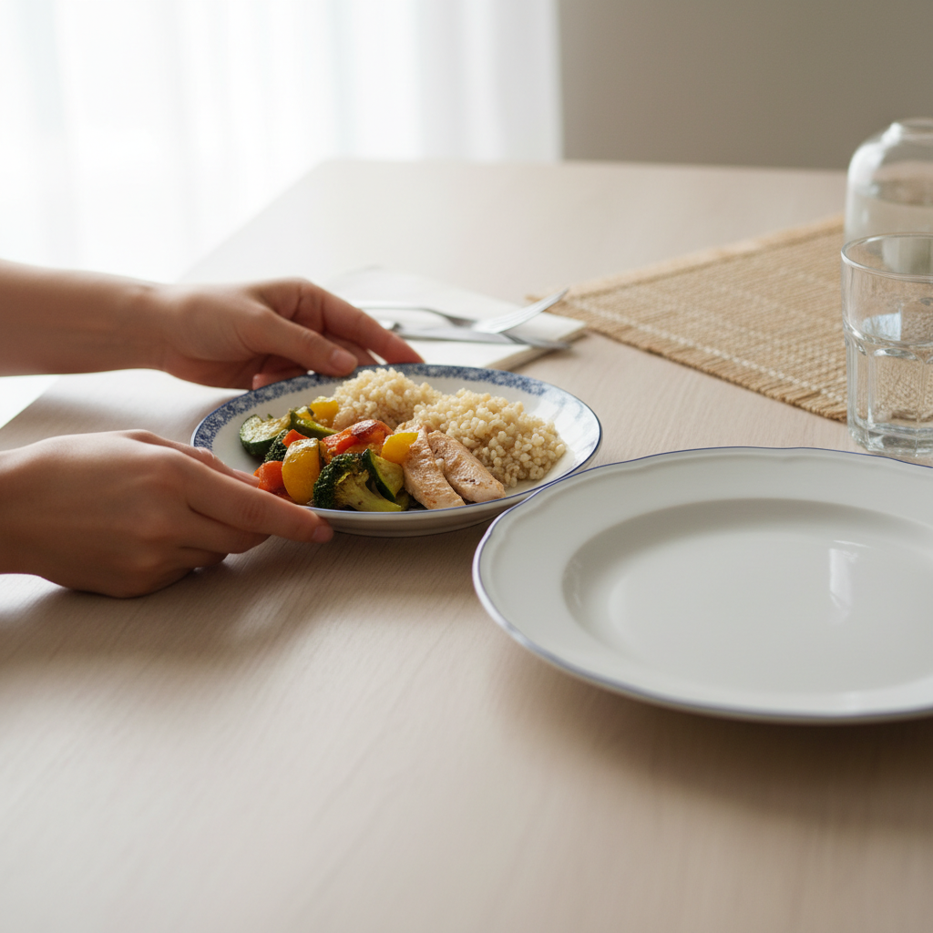 食べすぎ防止 方法を見直して最初に効いたことをイメージした場面