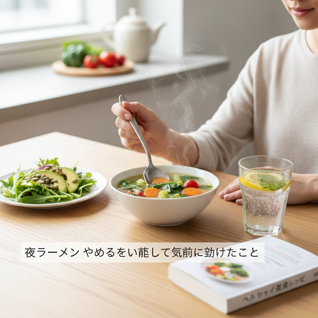 夜 ラーメン やめるを見直して最初に効いたことをイメージした場面