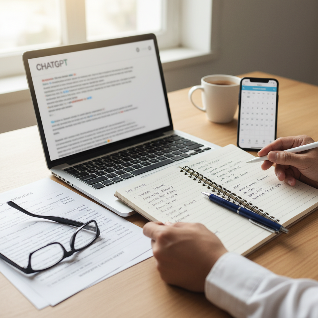 ChatGPT 議事録を見直して最初に効いたことをイメージした場面